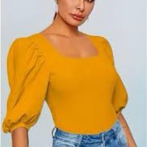 Women's Mustard Puff Sleeve Top